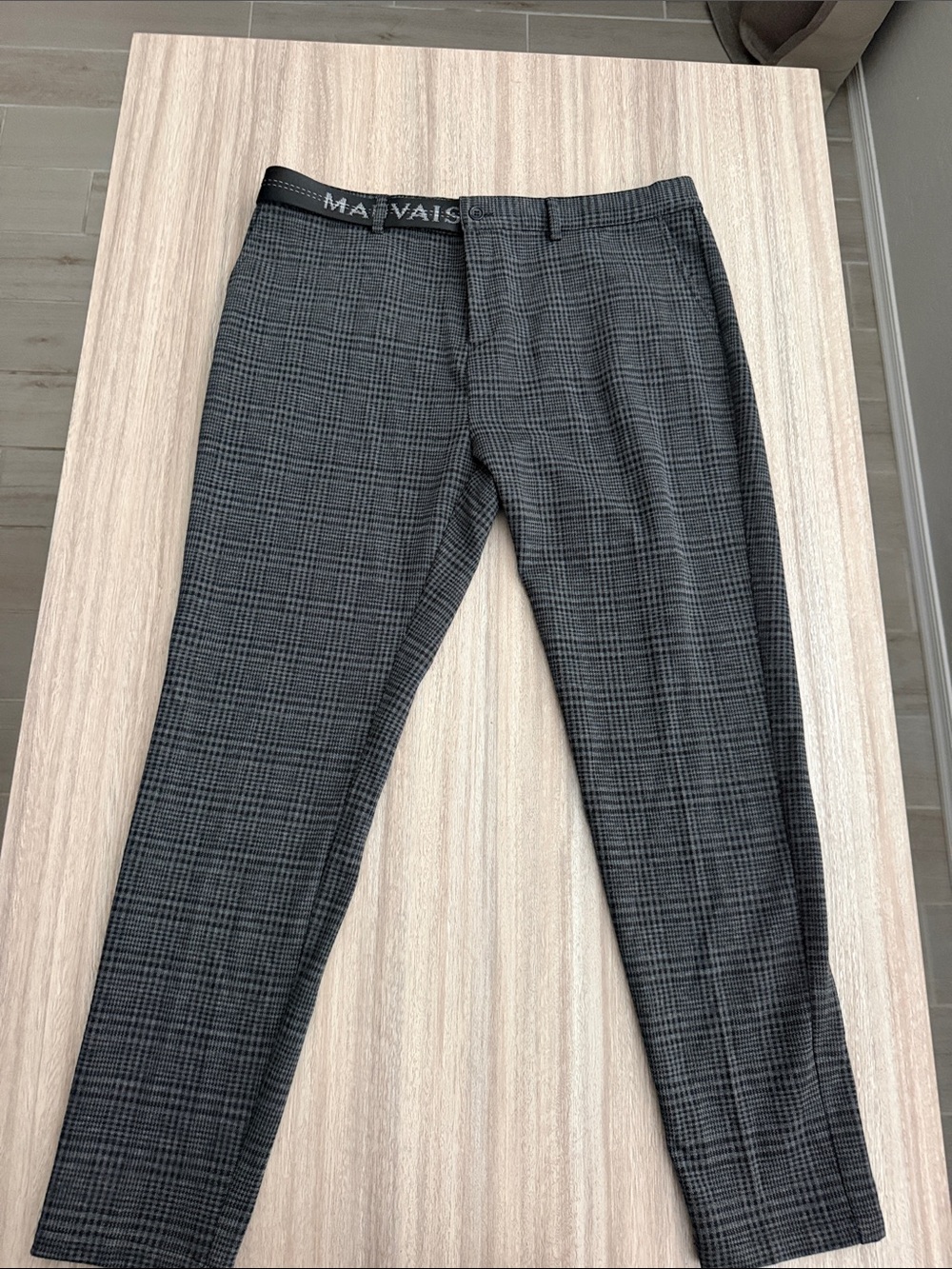 MA VAISE Men’s Black Gray Plaid Dress Pants